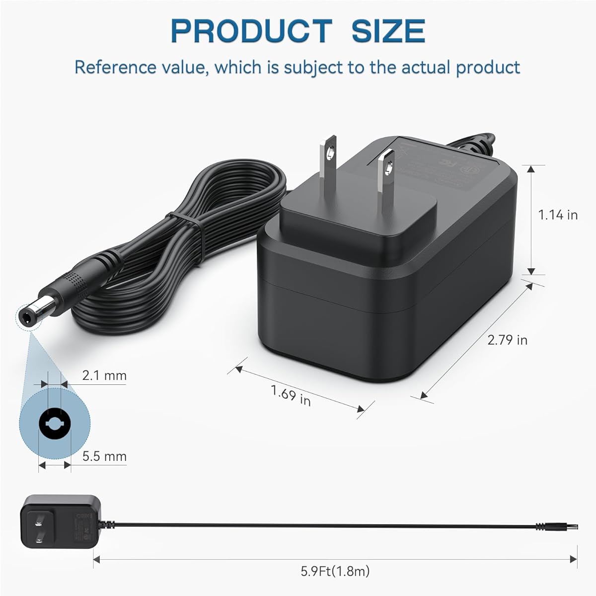 100V-240V AC to DC 18V 2A 1A 36W Power Adapter [18 Volt 2 Amp Center Positive 6 Feet Cord] Wall Charger Plug 5.5 x 2.1mm for 18 Volt 100mA ~ 2000mA Devices