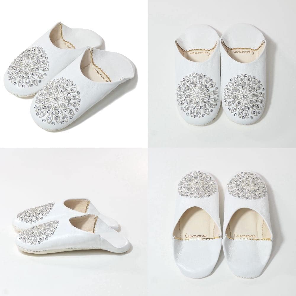 [cocomorocco] Odorless Leather Babouche Slippers (Silver Sequins) Moroccan Room Shoes