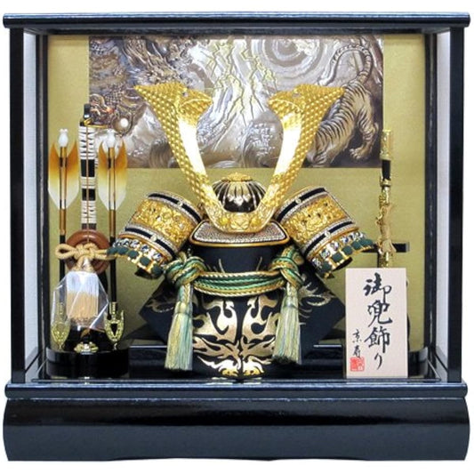 Kyoju May Doll Helmet Decoration in Case with Wooden Bow and Sword Width 43 x Depth 30 x Height 41cm No. 10 Green Medium Kuwakaku Helmet Case Decoration YN51620GKC