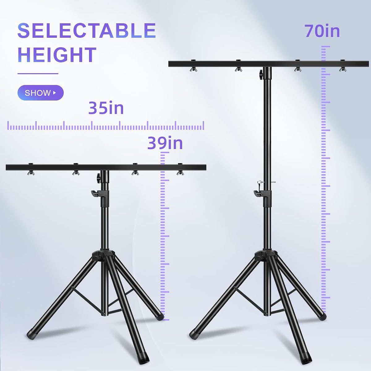 PPH-Sisy DJ Light Stand Heavy Duty Parkan Tripod T Bar Stage Light Stand Adjustable 39-70 inch DJ Lighting Tripod Mount