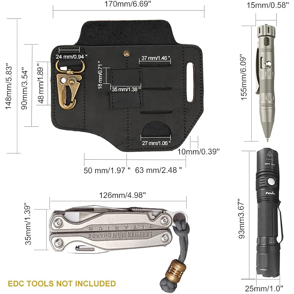 VIPERADE Multitool Sheath for PJ13 Plus Belt, EDC Pocket Organizer for Men, EDC Sheath with Keychain, Flashlight Holder, Pen Holder, Multitool Leather Sheath for Leatherman