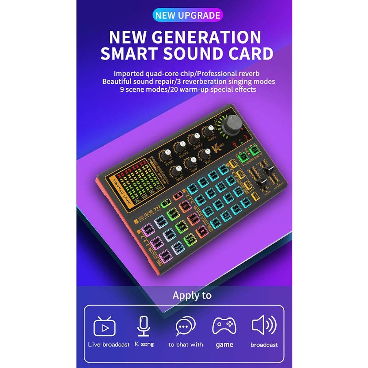 SK300 Live Sound Card External Voice Changer Audio Mixer Built-in Rechargeable Battery Multiple Sound Effects for Live Streaming Music Recording Smartphone Computer Game