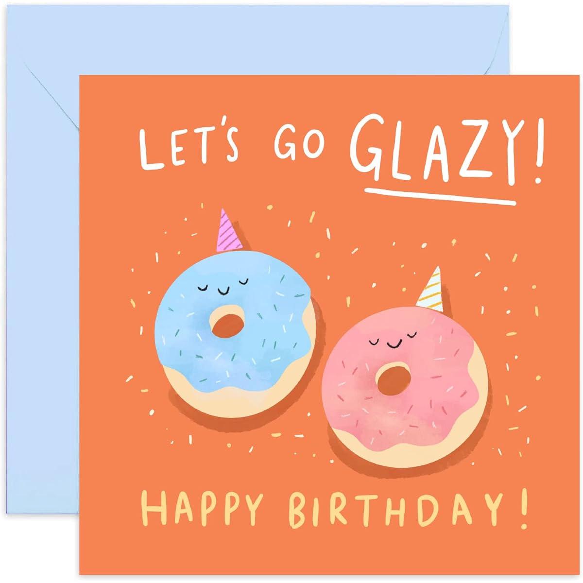 Old English Co. Funny Donut Happy Birthday Card for Him or Her - 'Let's Go Glazy' Cute Birthday Cards for Men and Women - Birthday Cards for Son, Daughter, Friend | Envelope Included