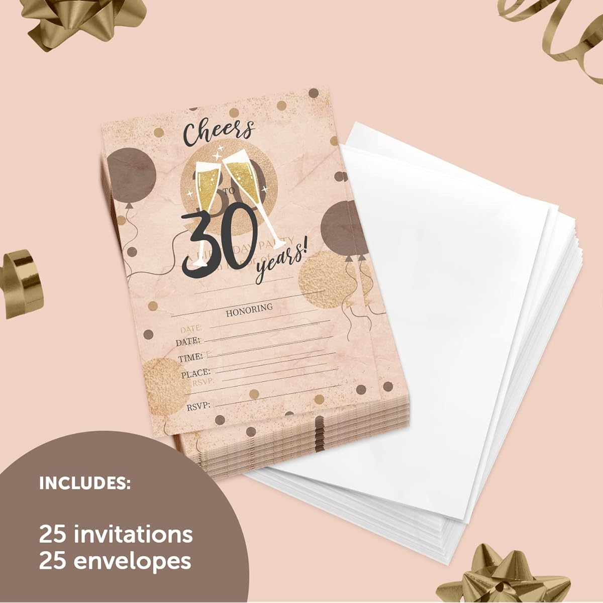 30th Birthday Style R Happy Birthday Invitations 25 pcs Invitations with Envelopes and Seal Stickers Vinyl Girls Boys Kids Party (25 pcs)
