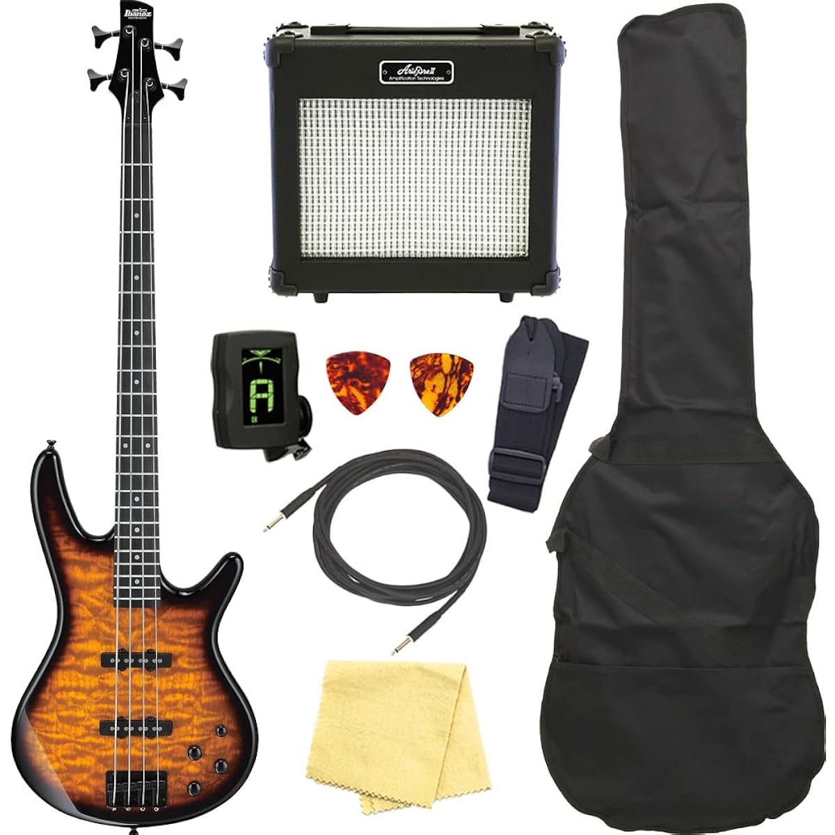 Ibanez GSR280QA TYS 4-string electric bass guitar for beginners, basic 8-piece set