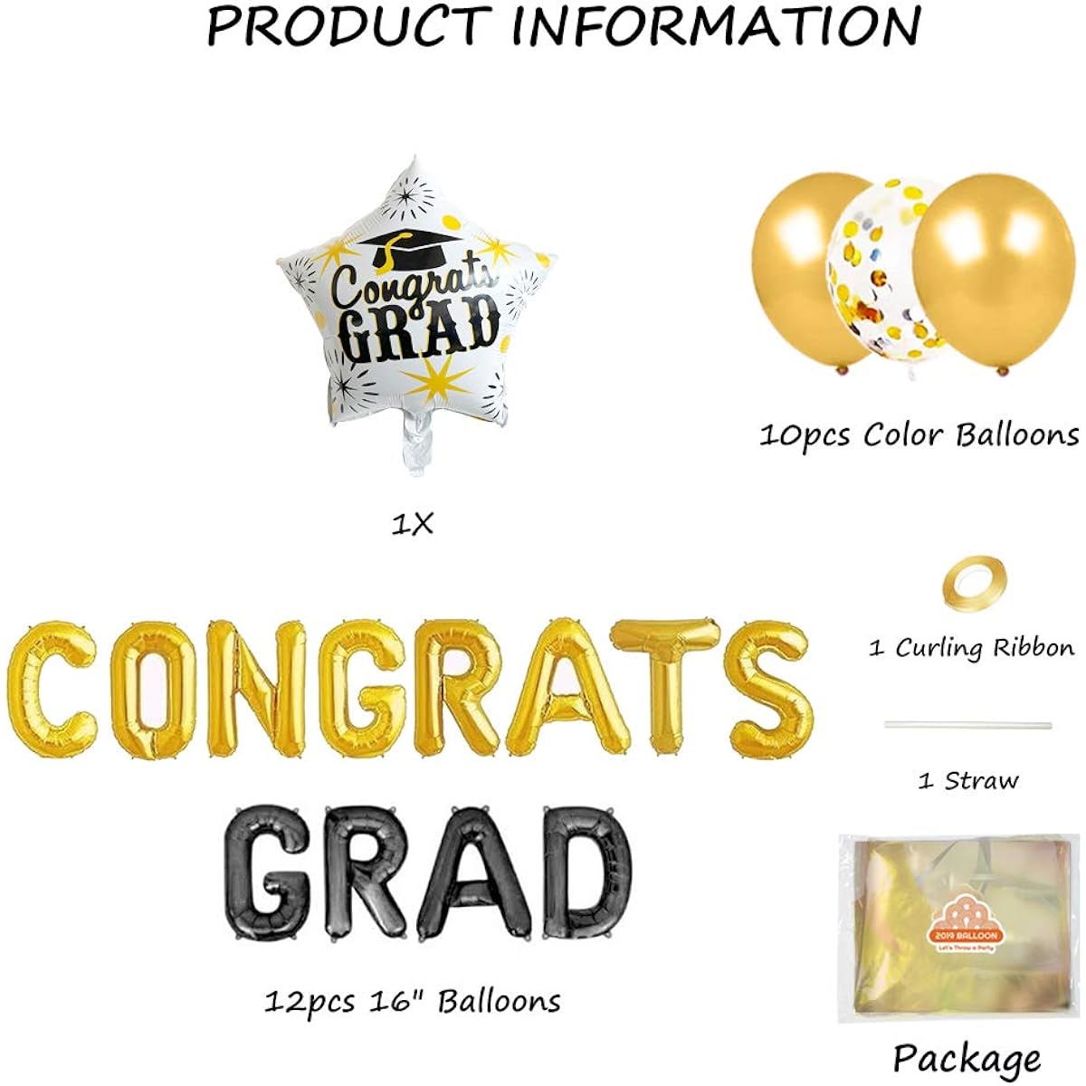 Geloar Congrats Grad Balloons Graduation Party Decorations 2021 Graduating Class Congratulations Kindergarten Elementary School University Doctoral (Gold)