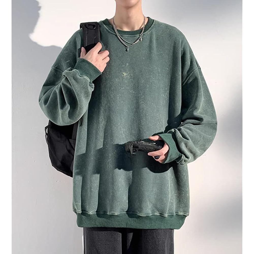 [foveitaa] Sweatshirt, Men's, Autumn Clothing, Long Sleeve, Pullover, Parka, T-Shirt, Large Size, Loose, Plain, Big Silhouette, Stylish, Drop Shoulder, Spring/Autumn Clothes, Casual, Simple, Stylish, Crew Neck Tops