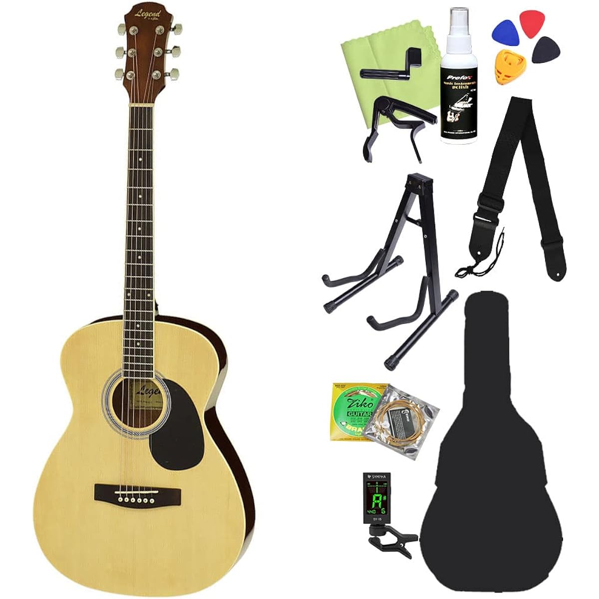 LEGEND FG-15 Acoustic Guitar Beginner 12-Piece Set N FG15 000 Size Folk Size Legend