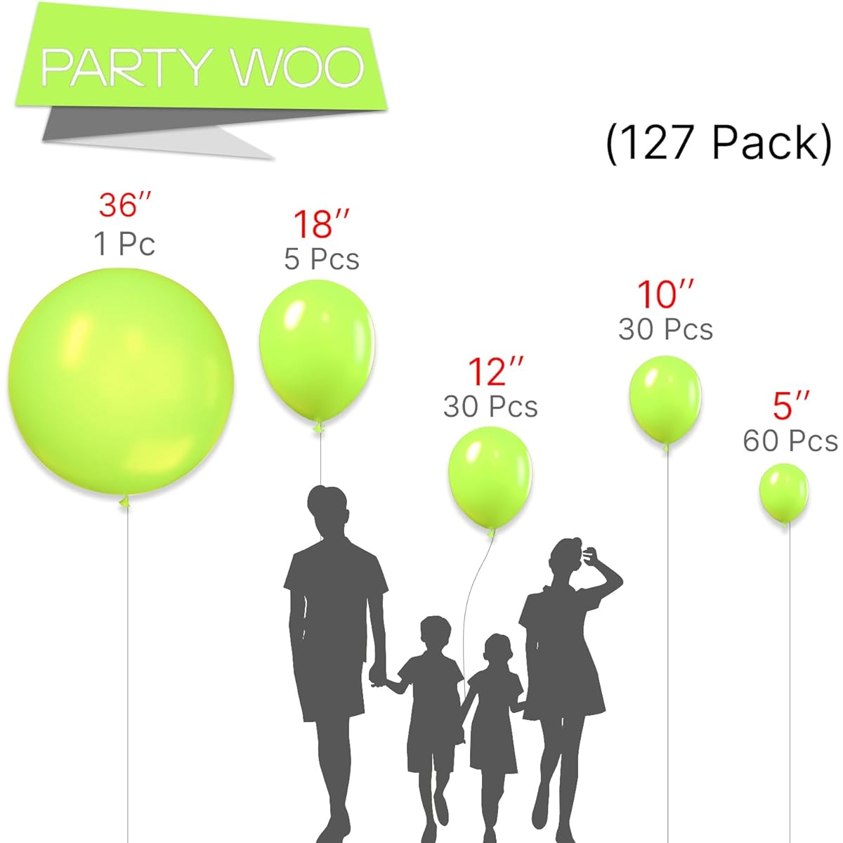 PartyWoo Lime Green Balloons 127pcs 2065