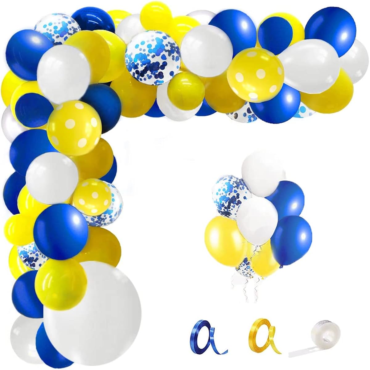 Royal Blue Yellow White Balloon Garland Arch Kit 135 Pieces Blue Yellow Foil Balloons and Navy Blue Confetti Latex Balloons for Graduation/Birthday Party/Baby Shower/Anniversary/Classroom Decoration
