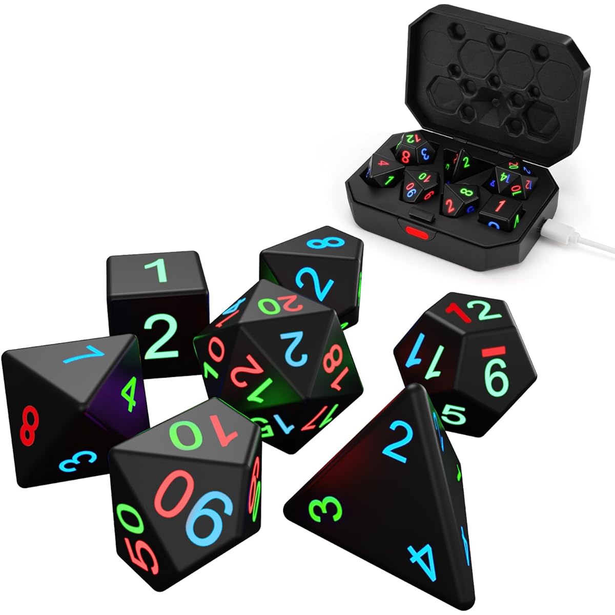 DND Dice Set, Laelr Polyhedral DND Dice, 7 Pieces Illuminated Dice Set with Charging Box, Electronic Dice, Shake and Light Up Dice, D&D Dice, Rechargeable, Dungeons and Dragons Role Playing Game, Tabletop Game