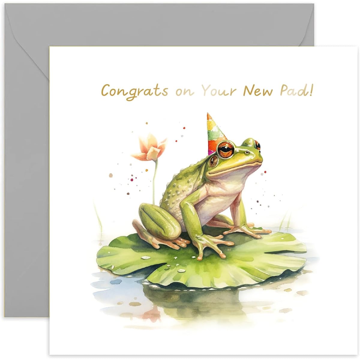 Old English Co. Fun Frog New Home Card - Congratulations "New Pad" Funny Frog Housewarming Card for Couples - Frog New Home Card for Him or Her | Blank Inside, Envelope Included