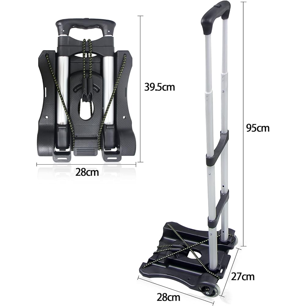 Sutekus Folding Lightweight Carry Cart Load Capacity 50Kg with Fixed Rope Super Wide (Black)