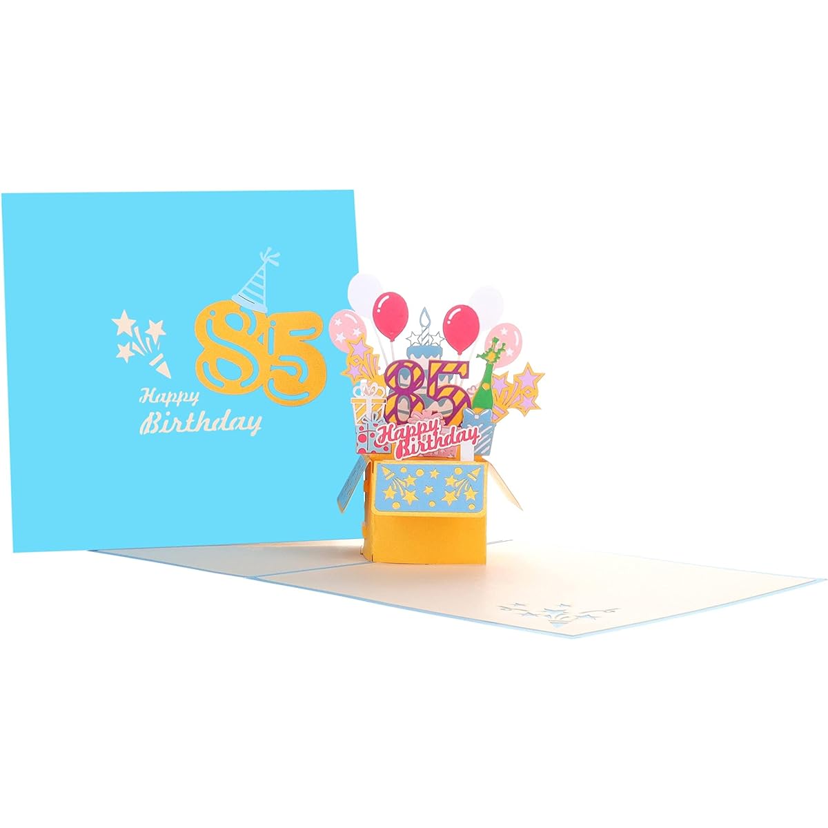 iGifts and Cards Happy 85th Birthday Blue Party Box 3D Pop Up Greeting Card - 85th Birthday Gifts for Men/Women, Great 85th Birthday Present, 85th Years Old Celebration, Milestone for Husband/Wife