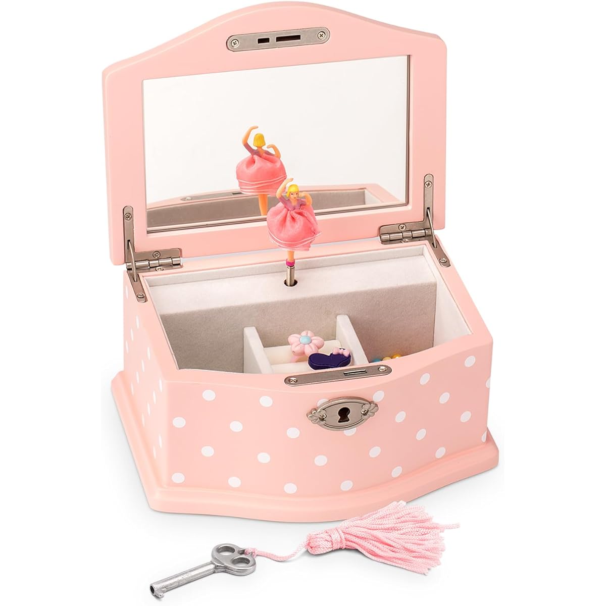 Elle Ballerina Music Jewelry Box, Girl's Keepsake Storage Box, Wooden Case, Small (Pink)