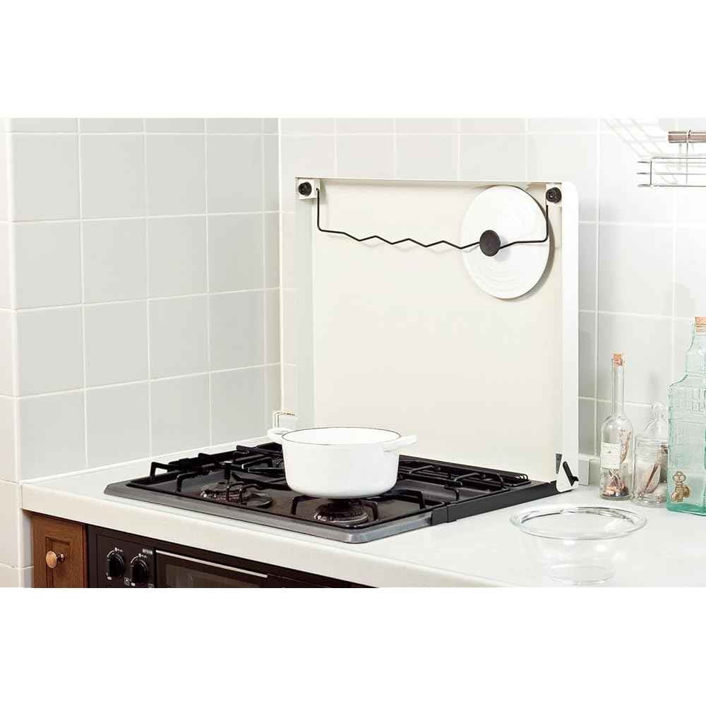 Ikenaga Iron Works Stove Cover Oil Splash Guard Dual Use Made in Japan Gas/IH 61.5 x 51.5 x 4.5cm Cooking Space Stove Lid Ivory IK-20W