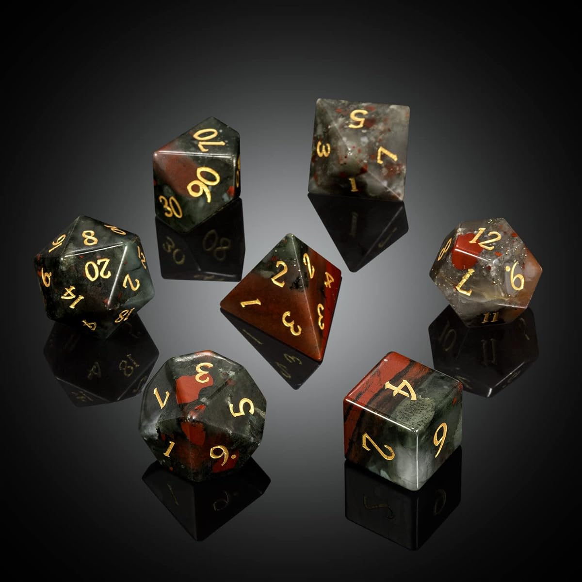 Bloodstone DND Dice Set DNDND Natural Stone D&D Dice with Giant Gift Case for Dungeons and Dragons Tabletop Games (Bloodstone)