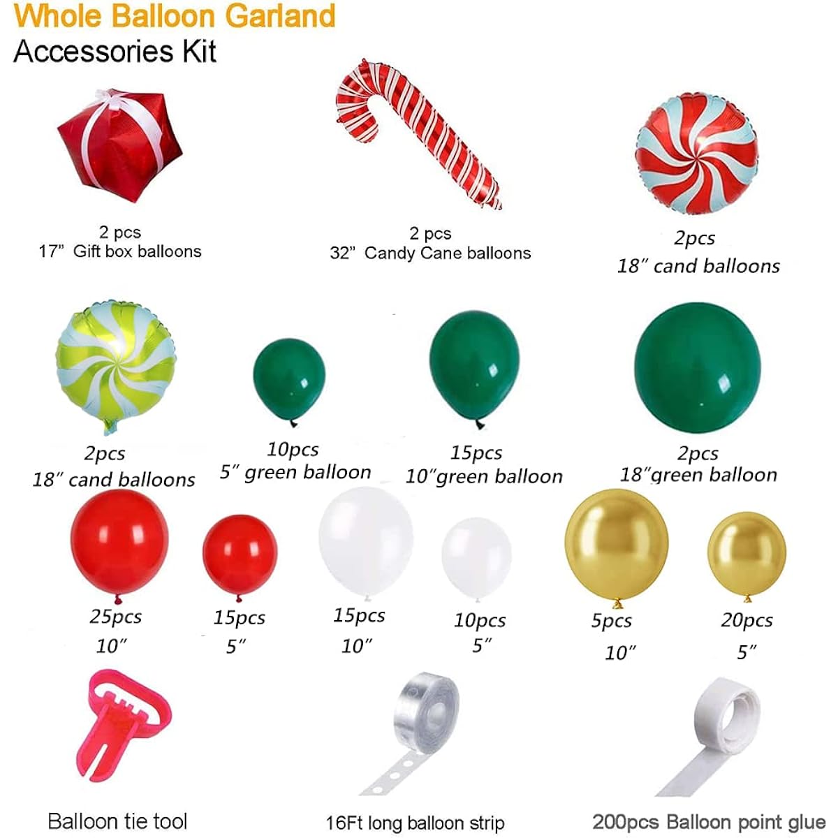 Christmas Balloon Arch Kit Red Green Candy Cane Foil Balloons Christmas Tree Air Globes Christmas Decorations Party Supplies