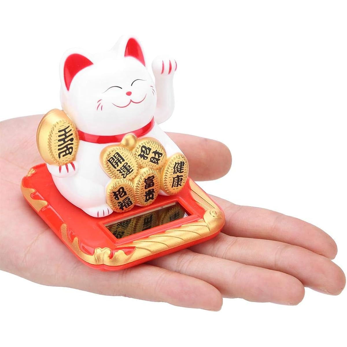 Lucky Cat Ornament - Mini Fortune Cat Solar Powered Welcome Shaking Arms Cat Adorable Shaking Good Luck Cat Decoration Home Car Store Gift (White)