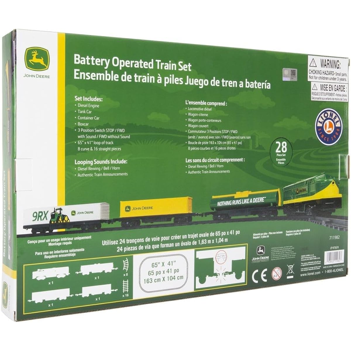 Lionel John Deere Miniature Ready-to-Play Set, Battery-Powered Model Train, Multicolor