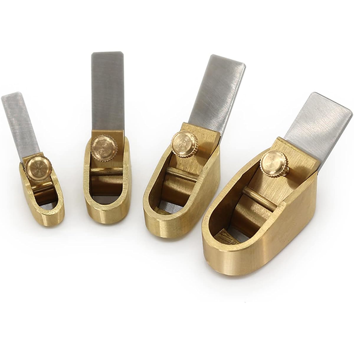 HUATOOL 4 Piece Woodworking Plane Cutter Set Flat Bottom Metal Copper Lucia Tool Guitar Violin Viola Cello Woodworking Copper Planer DIY Guitar Tool (4PC Radian Bottom)