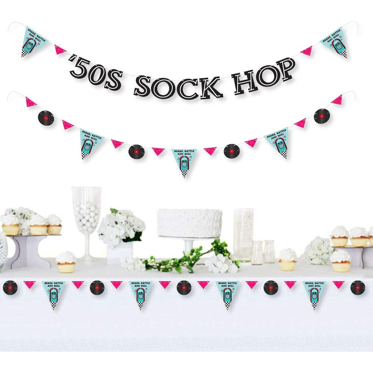 Big Dot of Happiness 50's Sock Hop 1950's Rock and Roll Party Letter Banner Decoration - 36 Banners and 50's Sock Hop Banner Letters