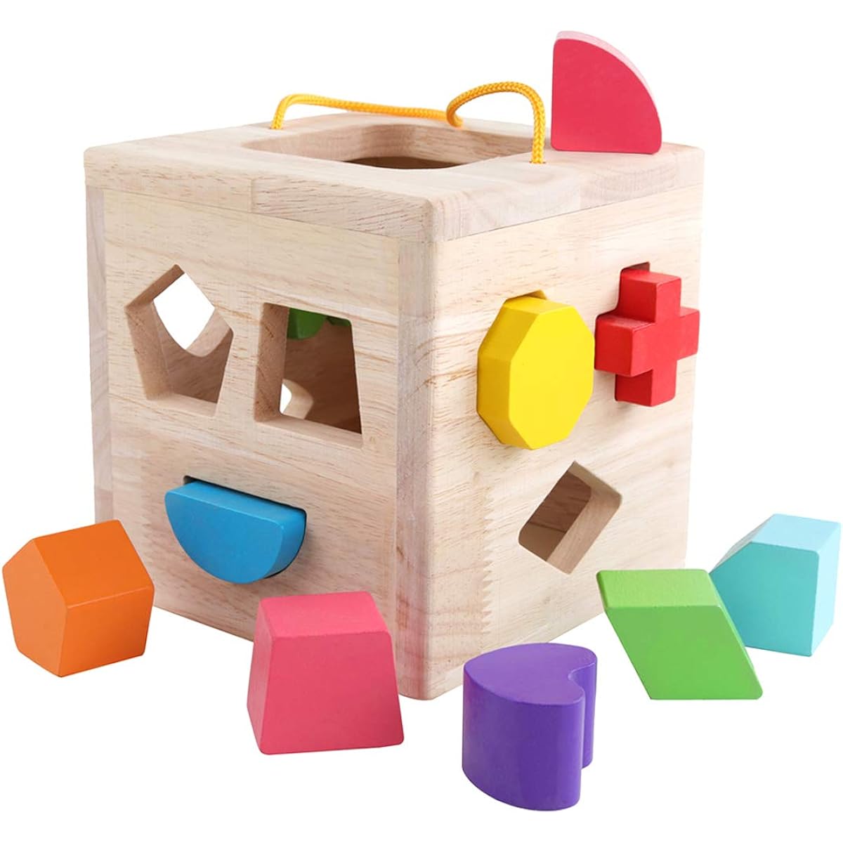 GEMEM Shape Sorter Toy, First Wooden 12 Blocks, Geometric Learning Matching Sorting Gift, Educational Classic Toy for Toddlers, Babies, Kids, Ages 2-3