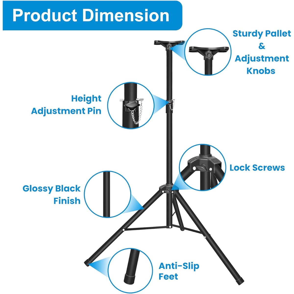 Tripod Speaker Stand (Pro) - Mocleber Professional Tripod Construction (Heavy Duty) Supports up to 60kg/130lbs - 4 Adjustable Height Levels from 3.3ft to 5ft DJ PA Speaker Stand Easy Storage (Non-Slip) - Black