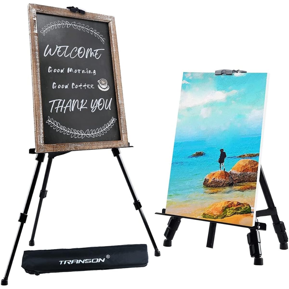 Transon Art Adjustable Easel Display Stand for Painting 20"-65" with Portable Bag, Black