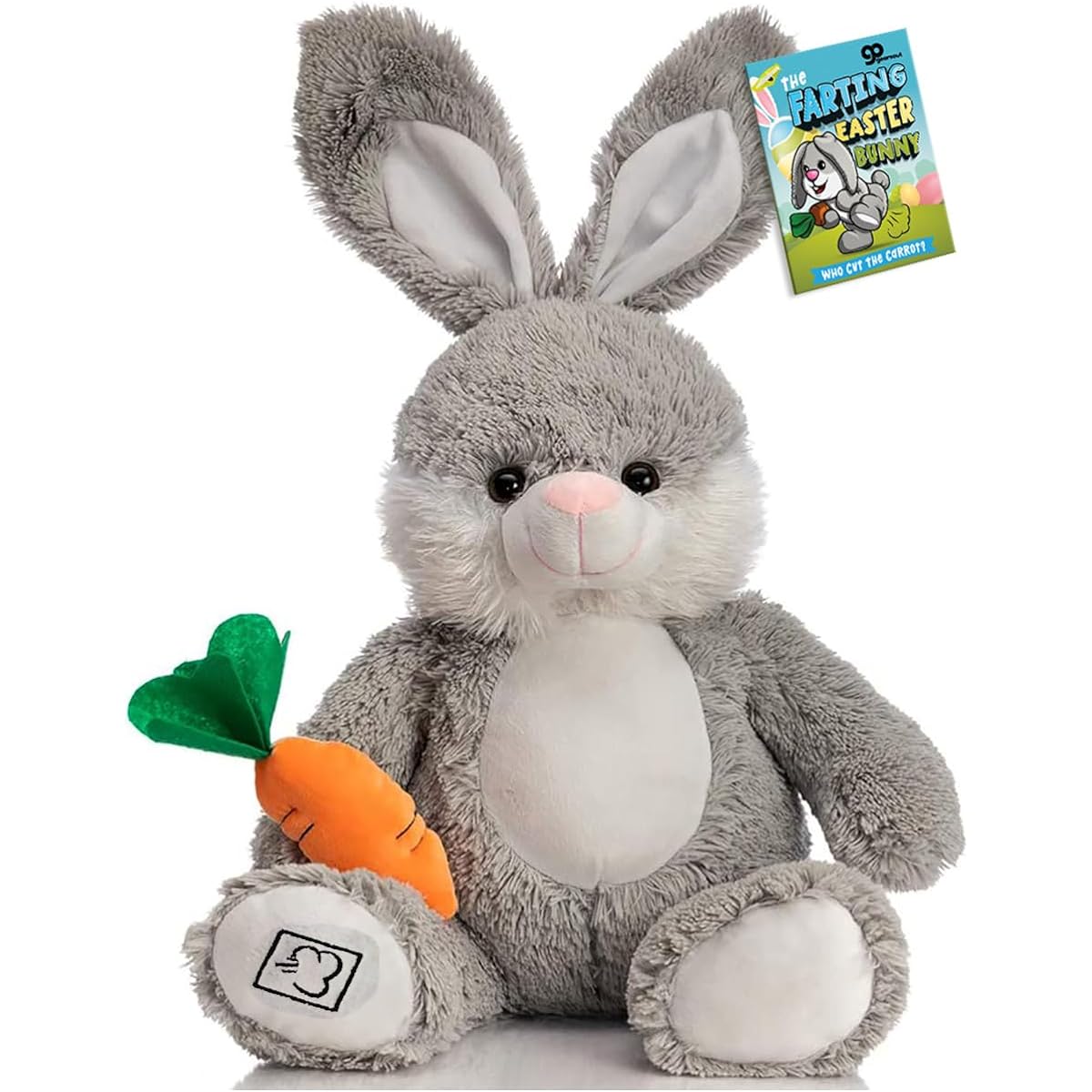 Farting Bunny Rabbit Stuffed Animal - Funny Easter Gifts for Kids Teens Adults, Easter Basket Fillers, Fake Fart Sounder Button Prank