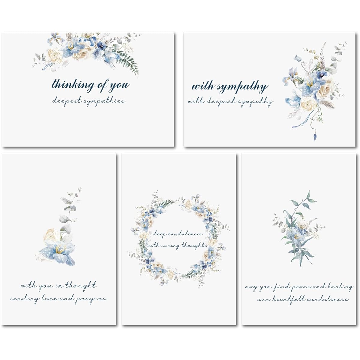 WNINK Sympathy Cards with Envelopes and Stickers, 25 Pieces 4x6 Inch Watercolor Flowers Thoughtful Cards for Sympathy Funeral Sympathy Cards for Friends and Family
