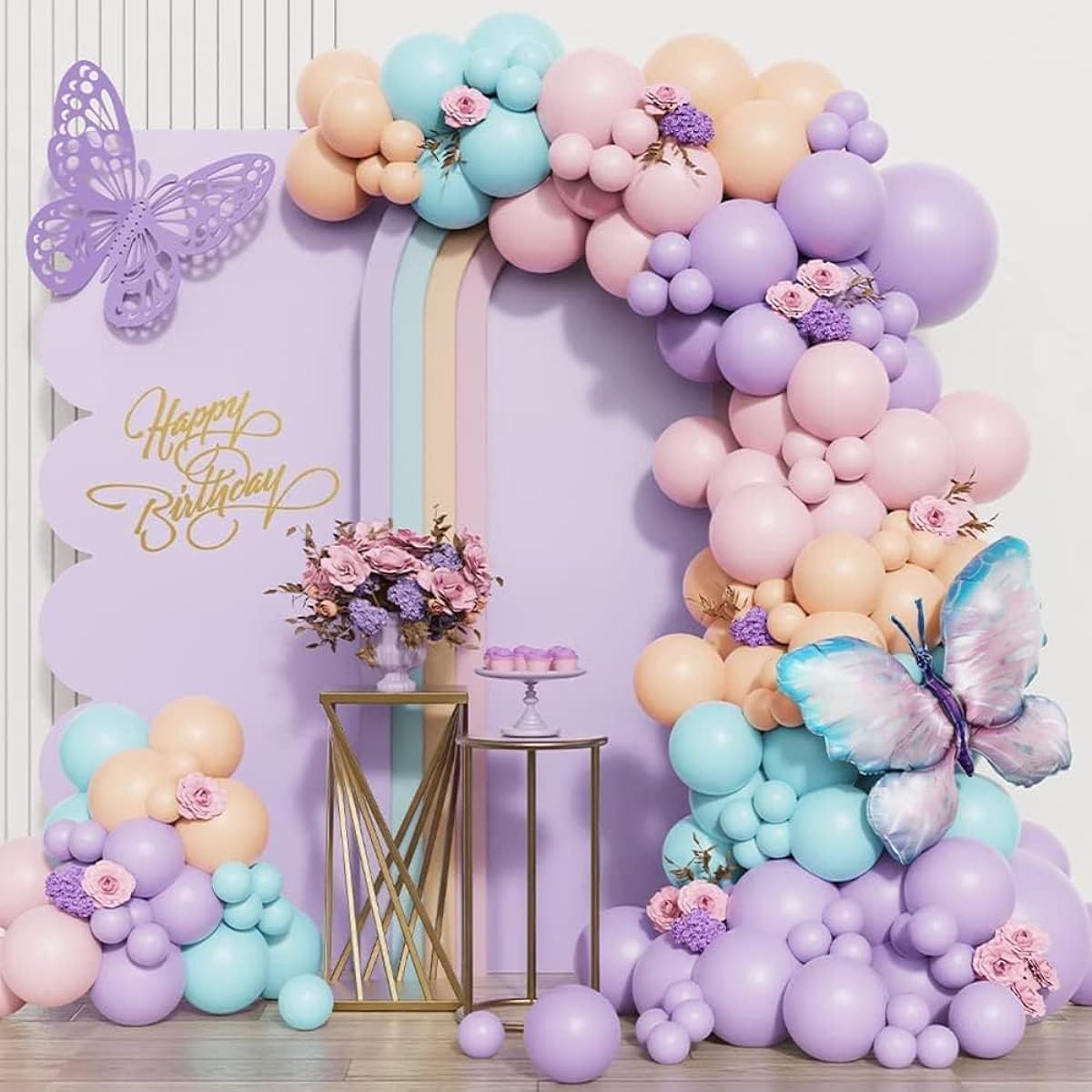 Butterfly Balloon Garland Arch Kit, 148pcs Pastel Pink and Purple Balloons with Fairy Wings, Butterfly Foil Balloons for Baby Shower, Wedding, Bridal Shower, Birthday Decorations