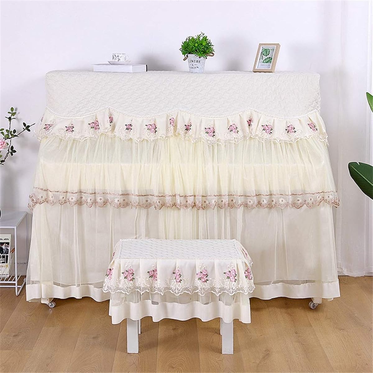 Musical Instrument Store Piano Cover Water-like Softness Thread Piano Cover Piano Cover Full Lace Piano Cover Elegant Feel (Color: Beige, Size: Universal)