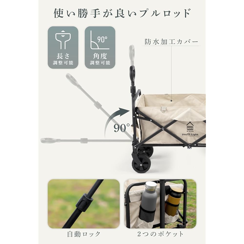 SAITOU Carry Wagon Mini Outdoor Wagon Large Capacity 58L Load Capacity 80kg Camping Cart Foldable Carry Cart Compact Lightweight Camping Cart Front Wheels Rotate 360° 4 Wheels One-Touch Convergence Type Outdoor Carry Easy to Assemble Storage Pocket Sport