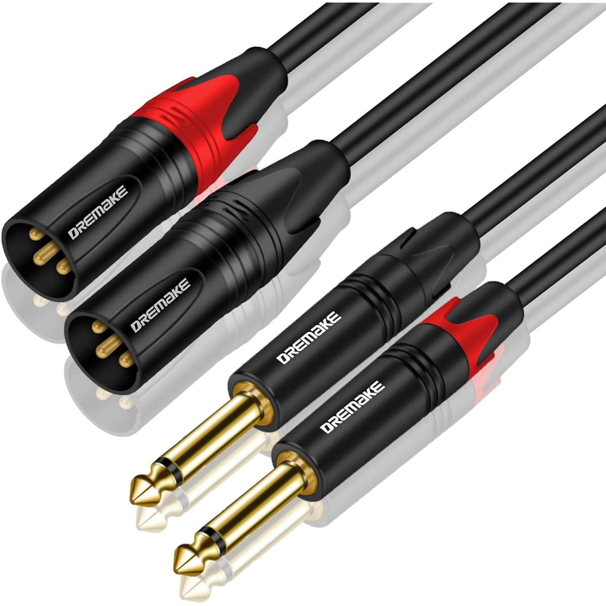 DREMAKE Dual 3 Pin XLR Male to Dual 6.35mm 1/4" TS Mono Mic Patch Cable 1.6ft/0.5M XLR to TS 1/4" 6.35mm Splitter Adapter Cable Dual 1/4" Mono to Dual XLR Unbalanced Microphone Audio Cord