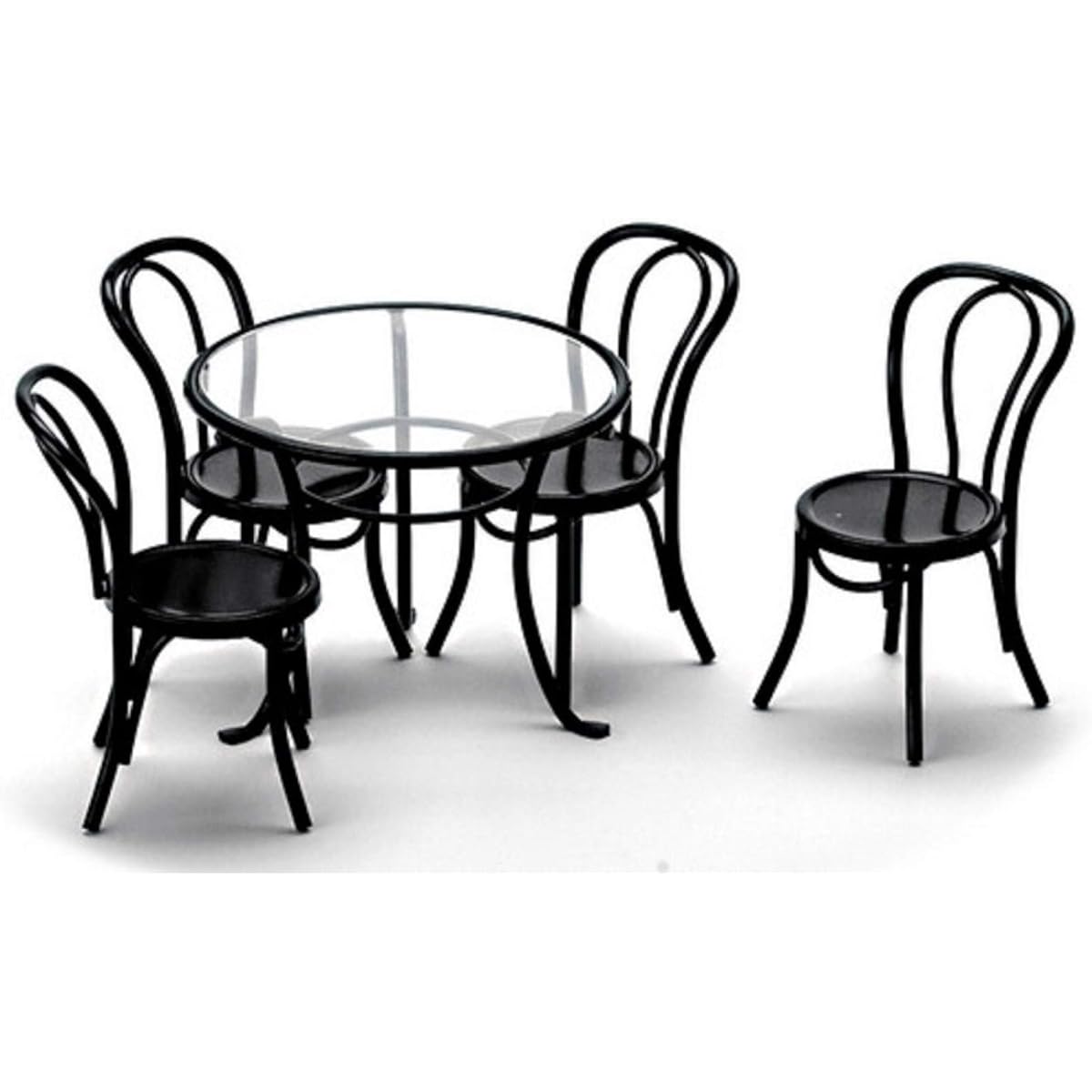 Dollhouse Miniature Black Patio Table & 4 Chairs