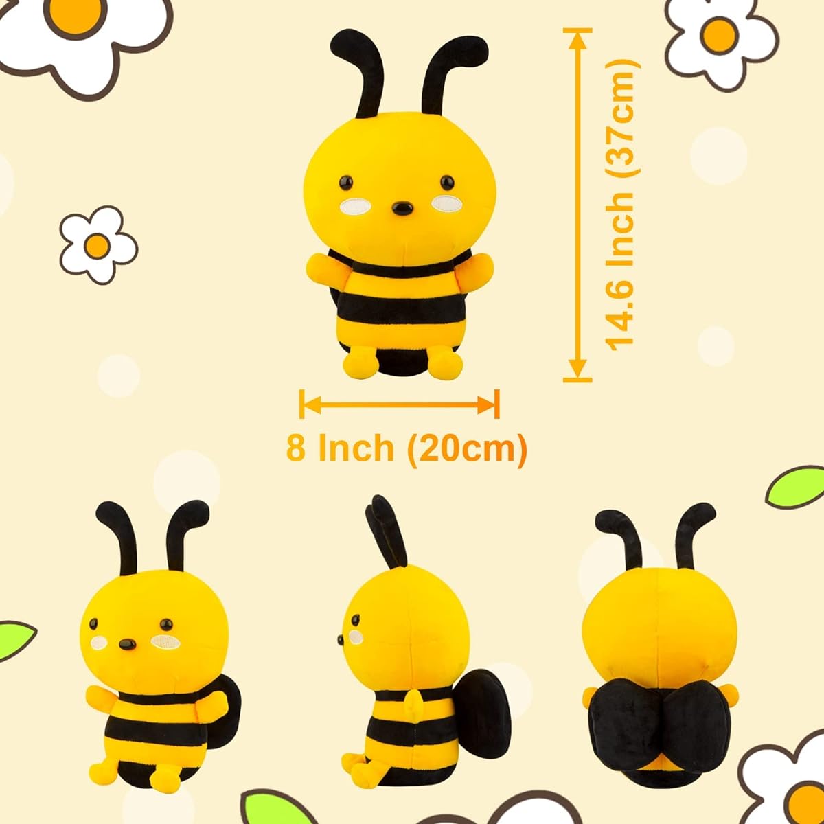 Putrer Bee Stuffed Animal 12" Bee Plush Soft Honeybee Stuffed Animal for Kids Birthday Party Christmas Valentine's (12")
