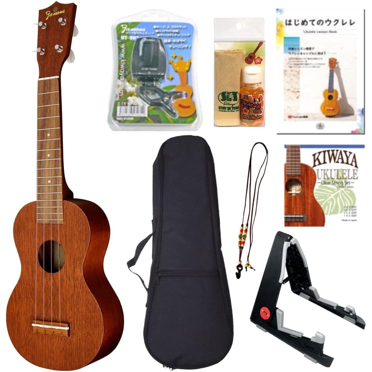 Famous FS-1 Beginner's Perfect 8-Piece Set [New Specifications] Famous Domestic Standard Ukulele Beginner's Set