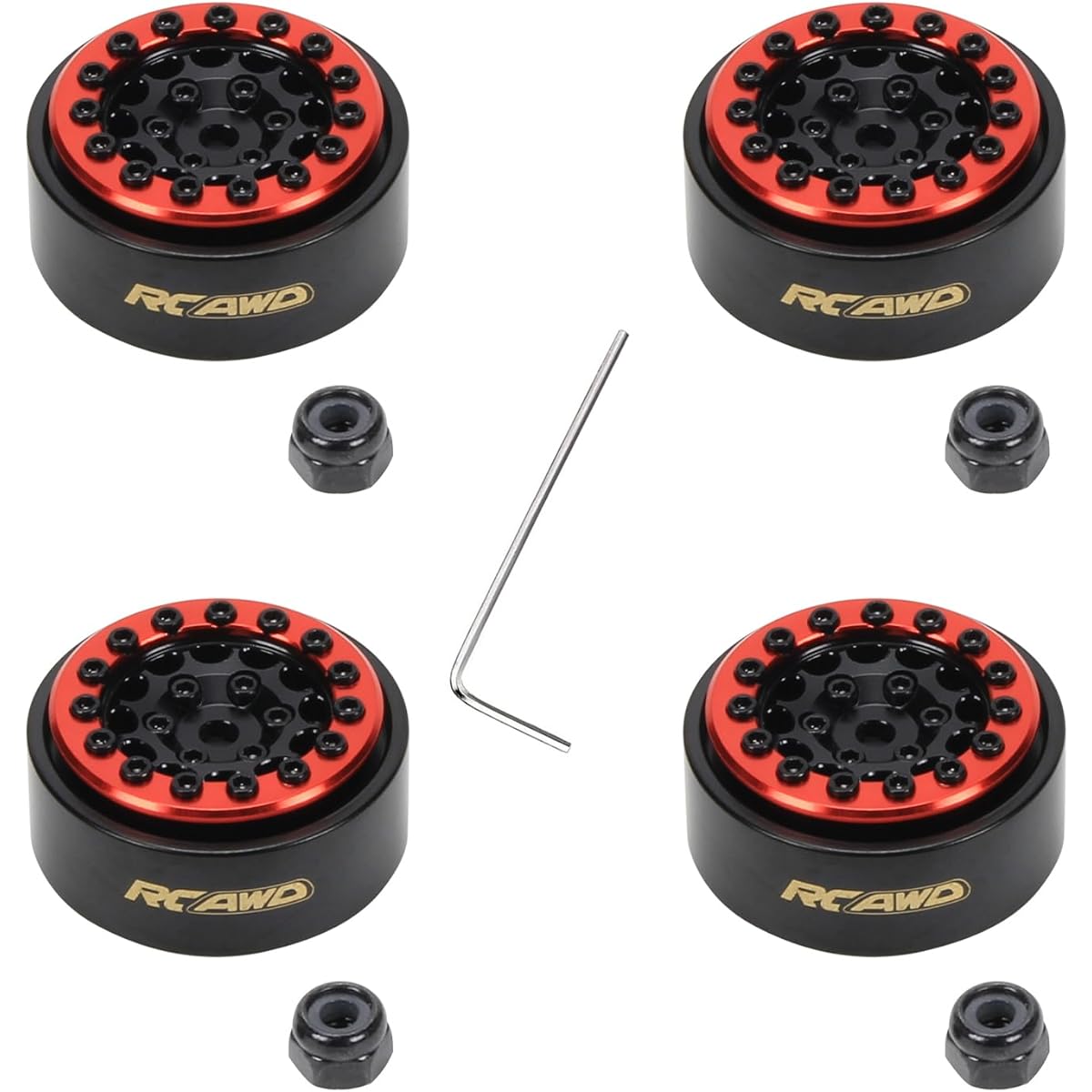RCAWD 1.0 Beadlock SCX24 Wheel Rim & Lock Nut Alloy Upgrade Parts for Axial 1/24 SCX24 Series Black