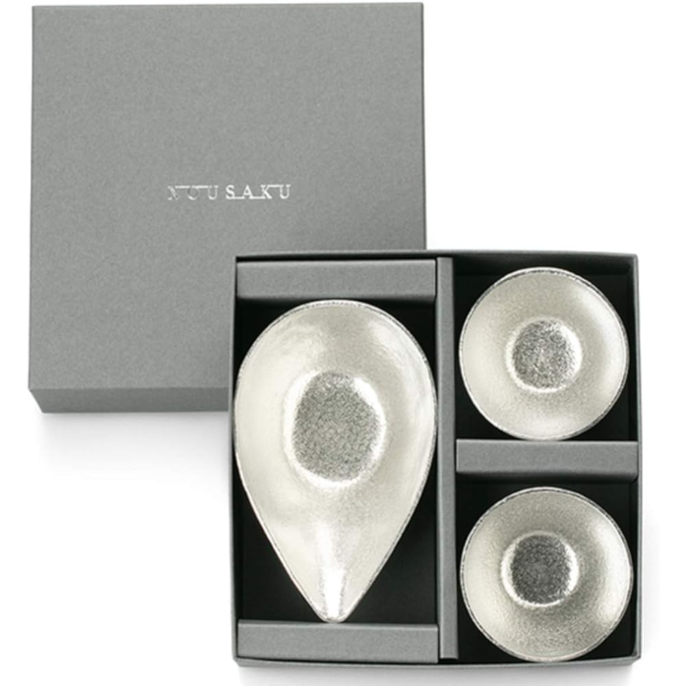 [Nousaku Red Cotton Ribbon Wrapped with Japanese Paper] Katakuchi - Small / 2-piece Sake Cup Set 100% Tin Nousaku Tin KS1=G2