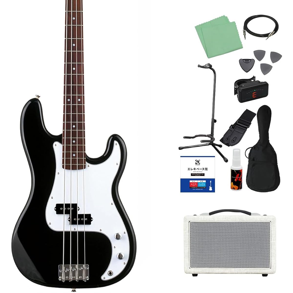 Photogenic PB-240/W3P BK Bass Beginner 12-piece set [Shimamura Music's best-selling bass amp included] Precision bass type Photogenic