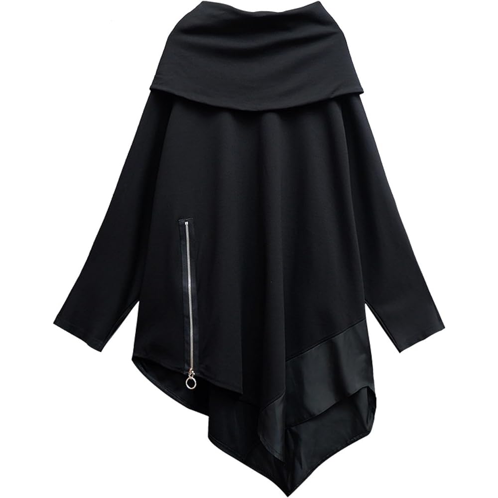 [COZENTA] Women's Oversized Long Sleeve Parka Pullover Drape Neck Asymmetric