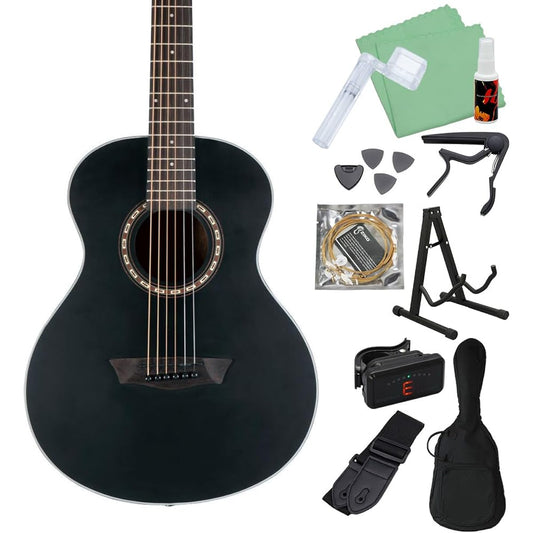WASHBURN G-MINI 5 Black Matte Acoustic Guitar Beginner 12-piece Set Mini Guitar Compact Short Scale Matte Finish Black Matte Washburn