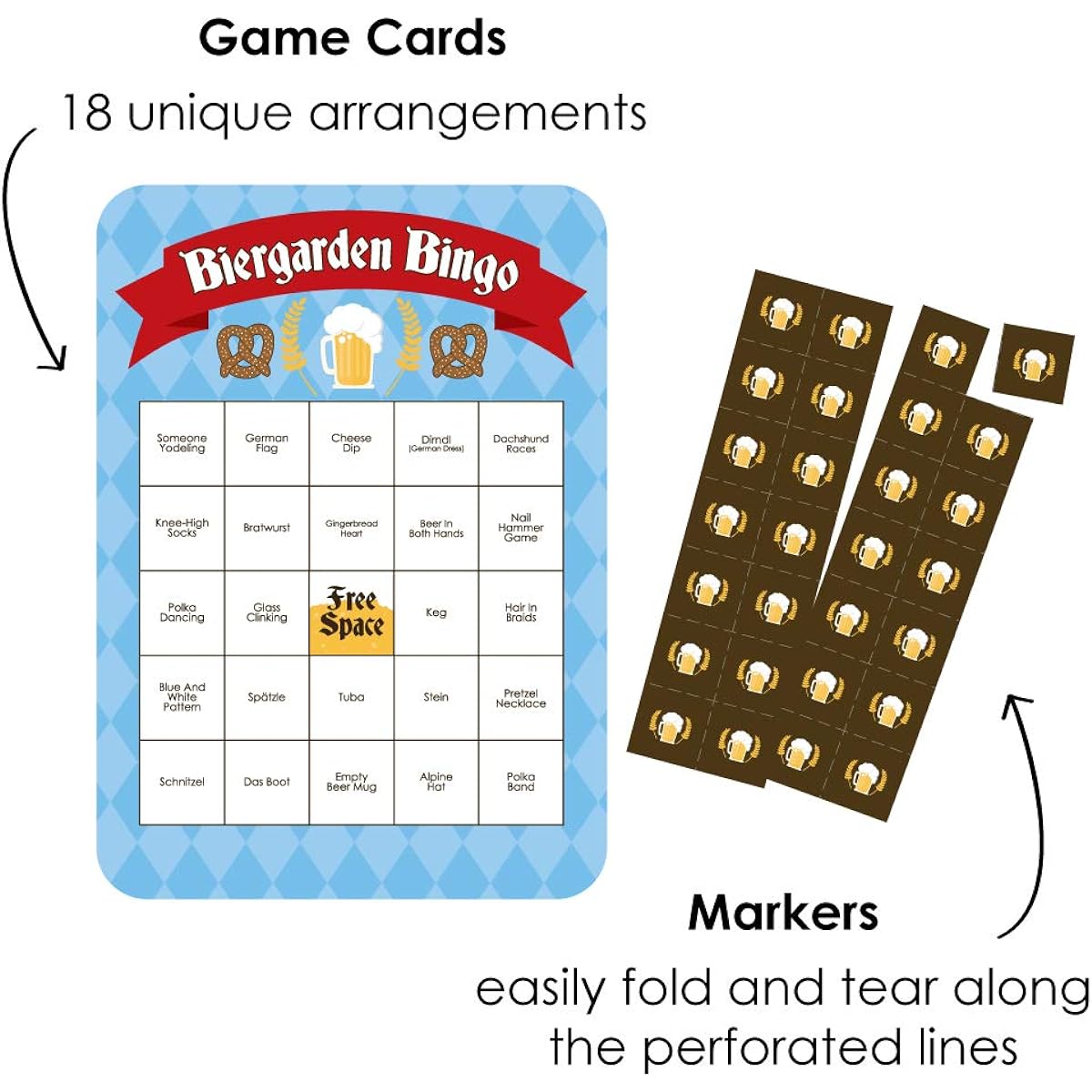Big Dot of Happiness Oktoberfest - Barbingo Cards and Markers - German Beer Festival Type Bingo Game - Set of 18