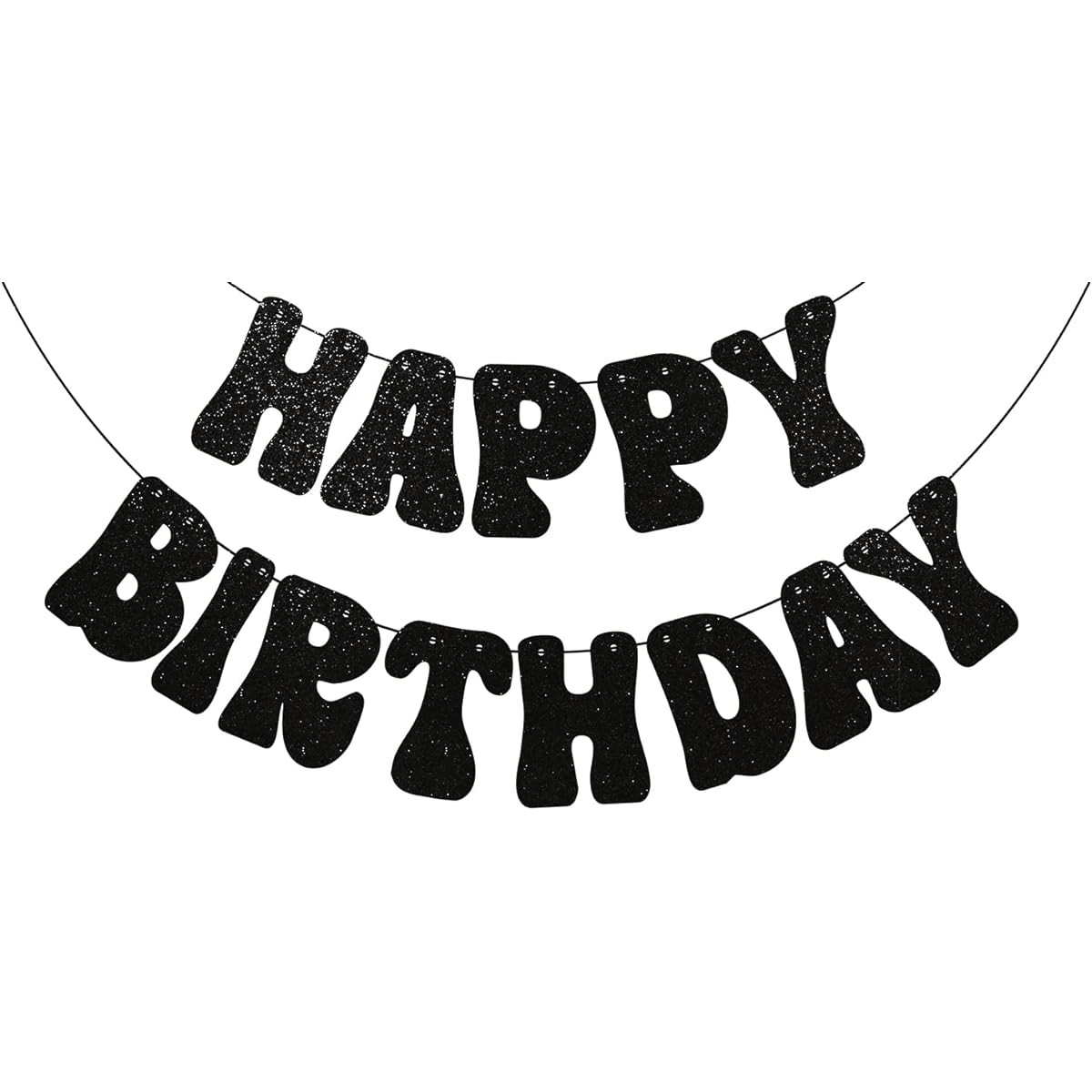 Happy Birthday Banner Black Glitter Birthday Banner for Birthday Party Baby Shower Anniversary Celebration Decoration 70s Cool Birthday Decorations