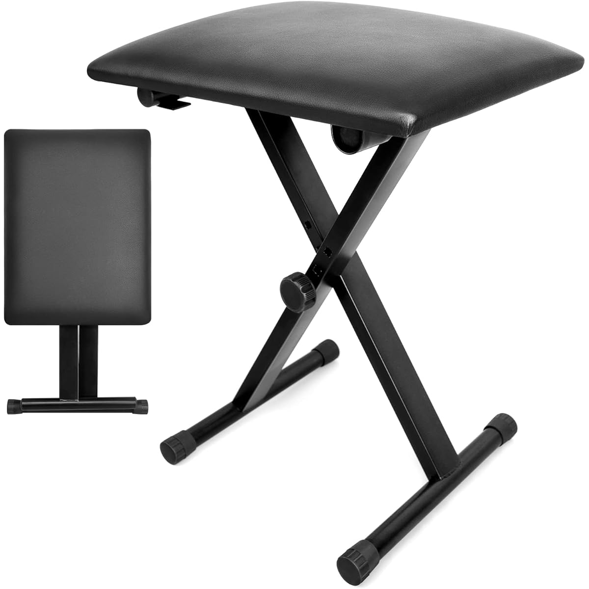 LETSROCK Piano Bench Keyboard Bench X Style Padded Adjustable Portable Stool Folding Chair Foldable Seat Waterproof Anti-Slip Black