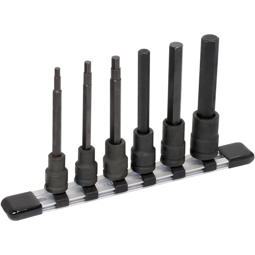 TONE Long Hexagon Socket Set (Strong Type, with Holder) HKH306L Drive Angle 9.5mm (3/8") Contents 6 items
