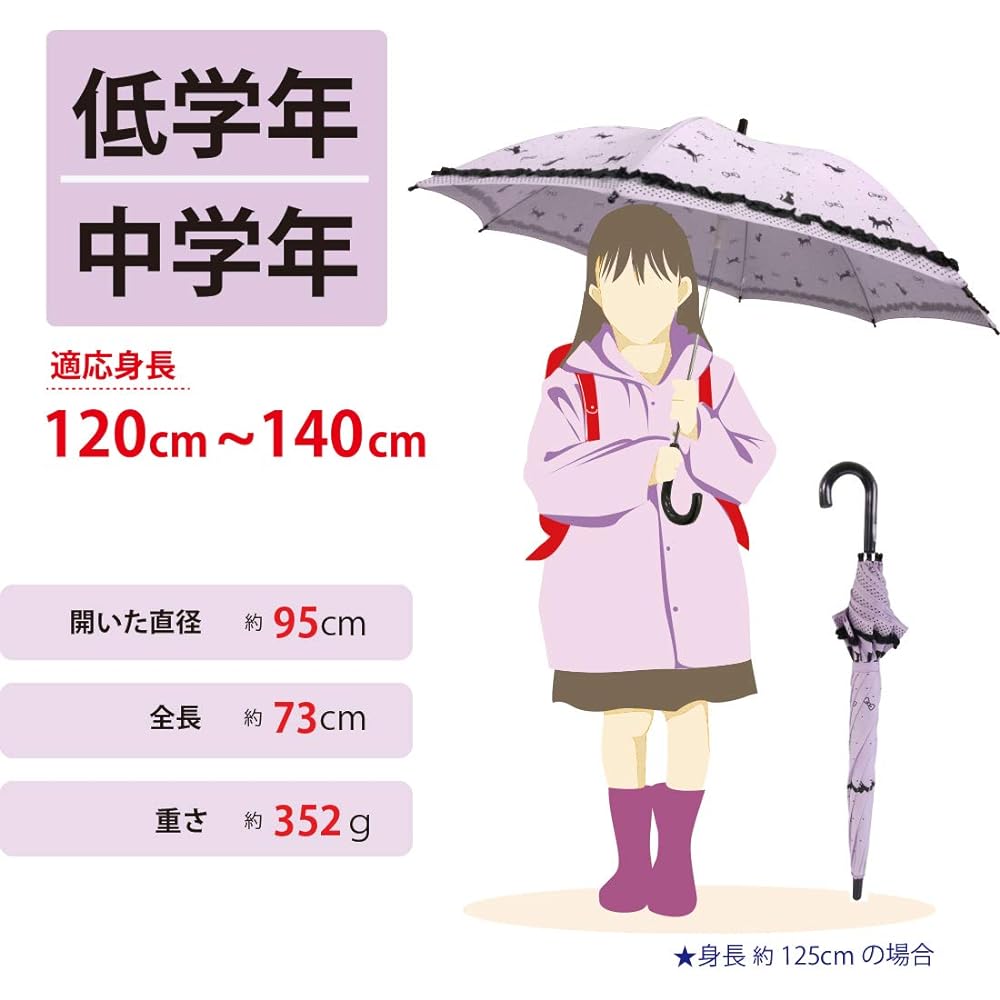 Ideal for children up to 140cm tall! Light and durable glass fiber bone cat ribbon polka dots with frills cute 55cm jump umbrella children's umbrella