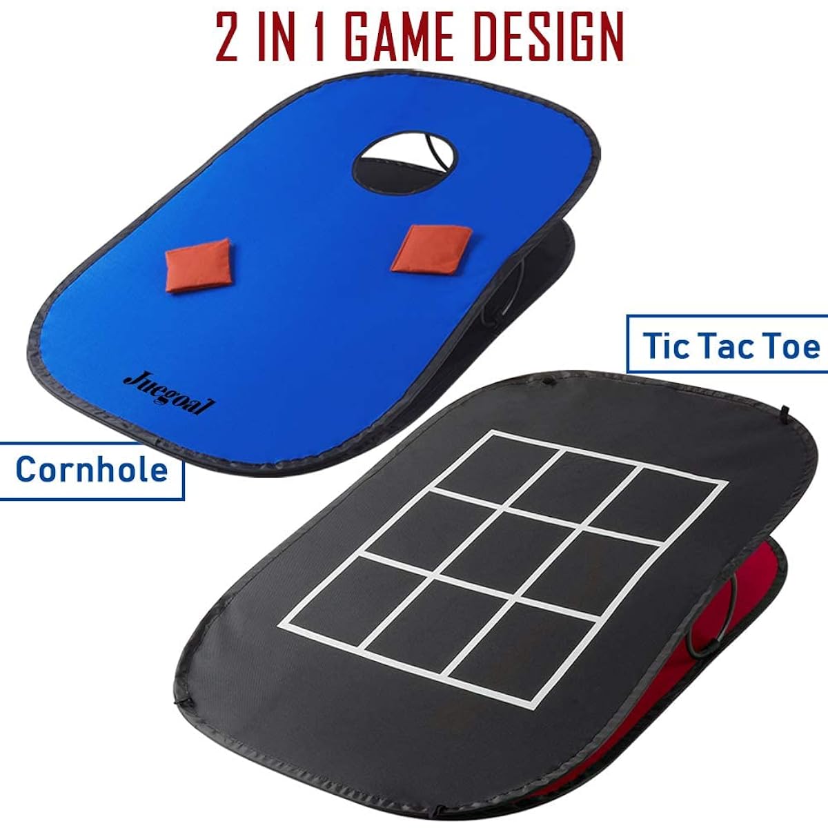 Juegoal 3 x 2ft Foldable Portable Cornhole Game Set with 2 Cornhole Boards, 10 Bean Bags, Carry Bag, Tic Tac Toe Game, Indoor Outdoor Yard Toss Game