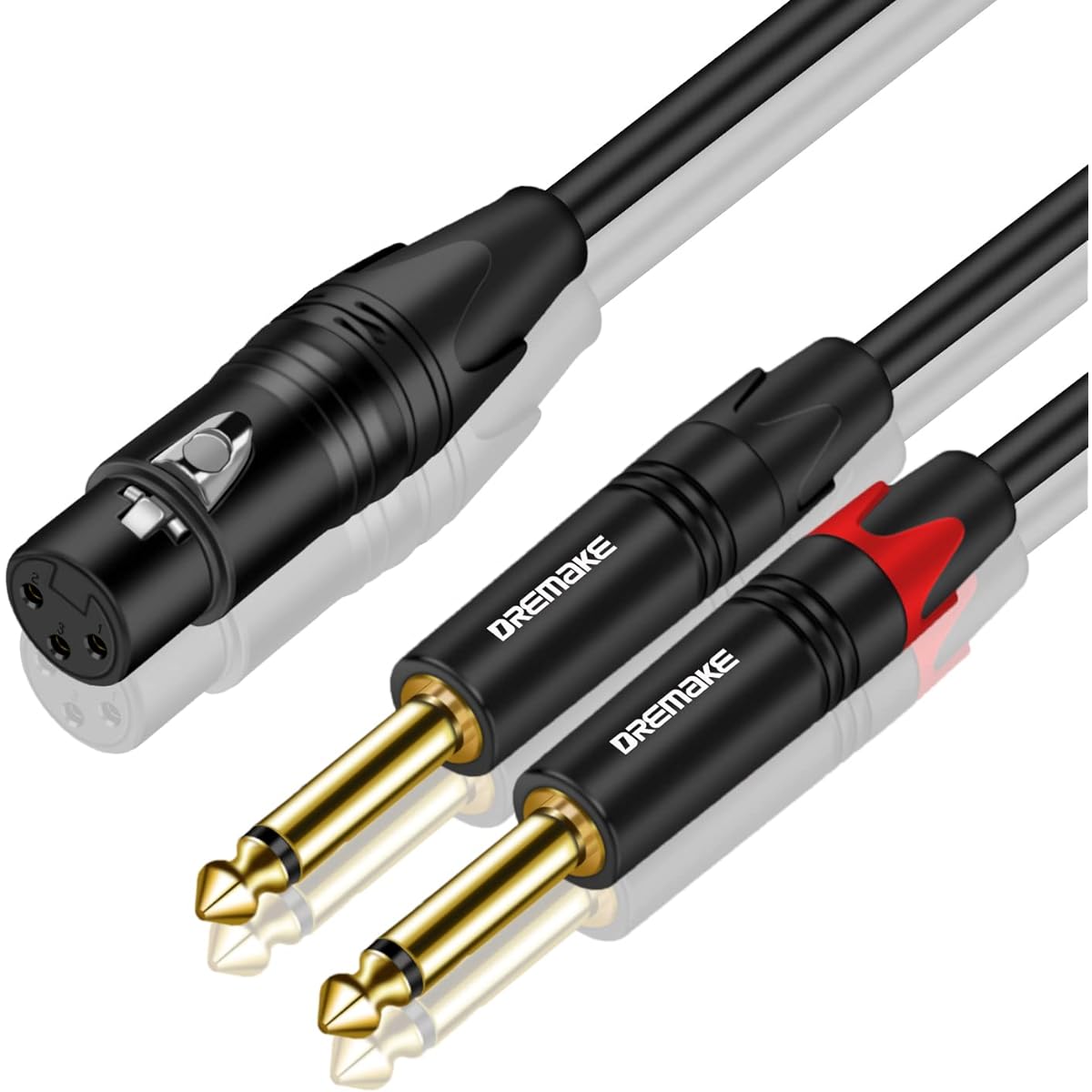 DREMAKE Dual 6.35mm 1/4" to XLR Microphone Cable Dual Mono 6.35mm Male to XLR Female Audio Y Splitter Patch Cord Female 3 Pin XLR to Dual 1/4" (6.35mm) TS Male Converter Adapter Cable 3 Feet